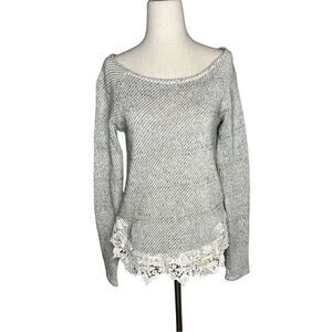 Altar'd State sweater women’s size small ivory/black cotton blend long sleeve